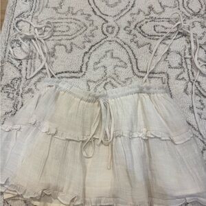 American Threads Cream Ruffled Tie-Shoulder Crop Top